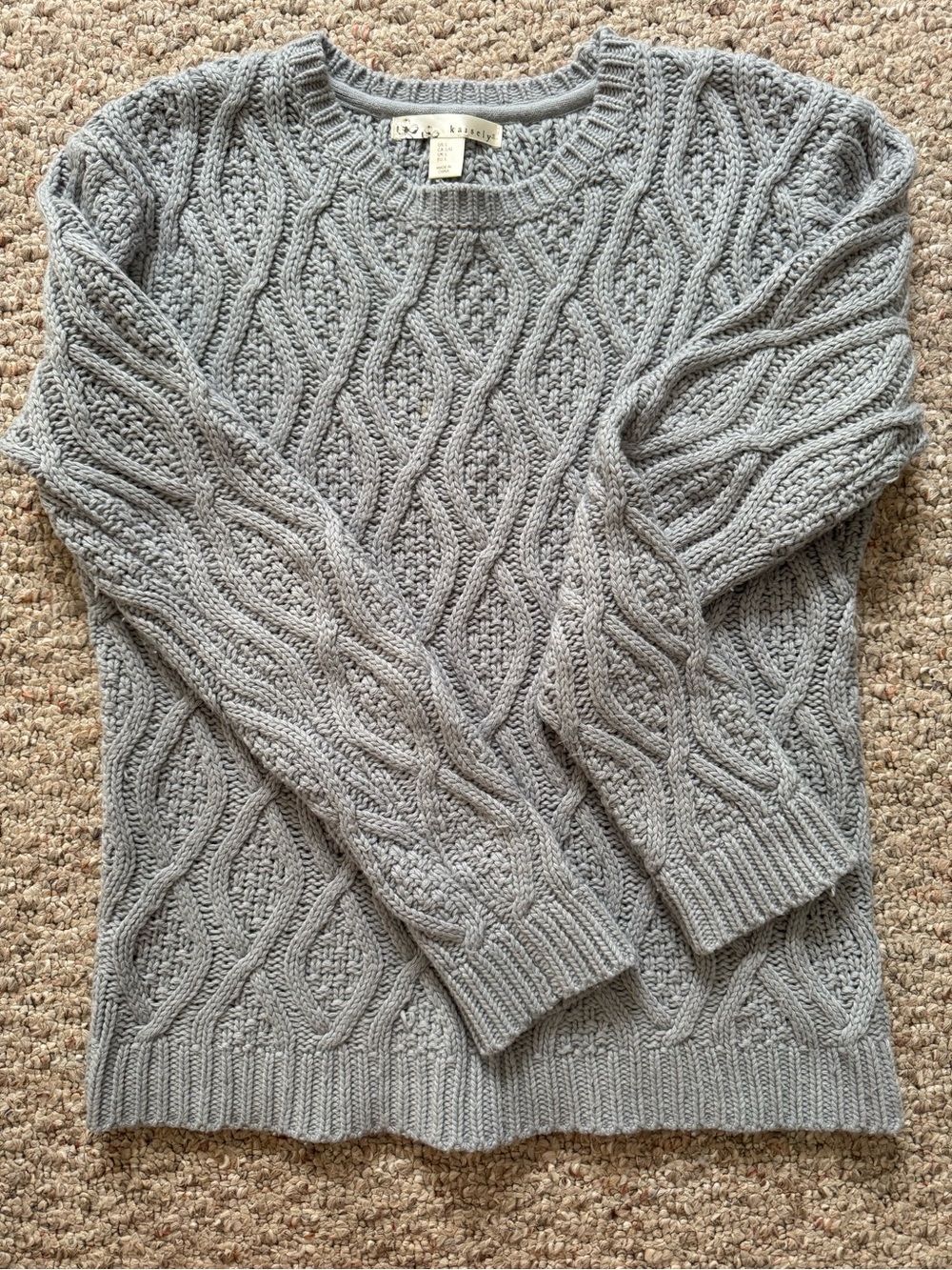 Kaisely Gray Cable Knit Crewneck Sweater